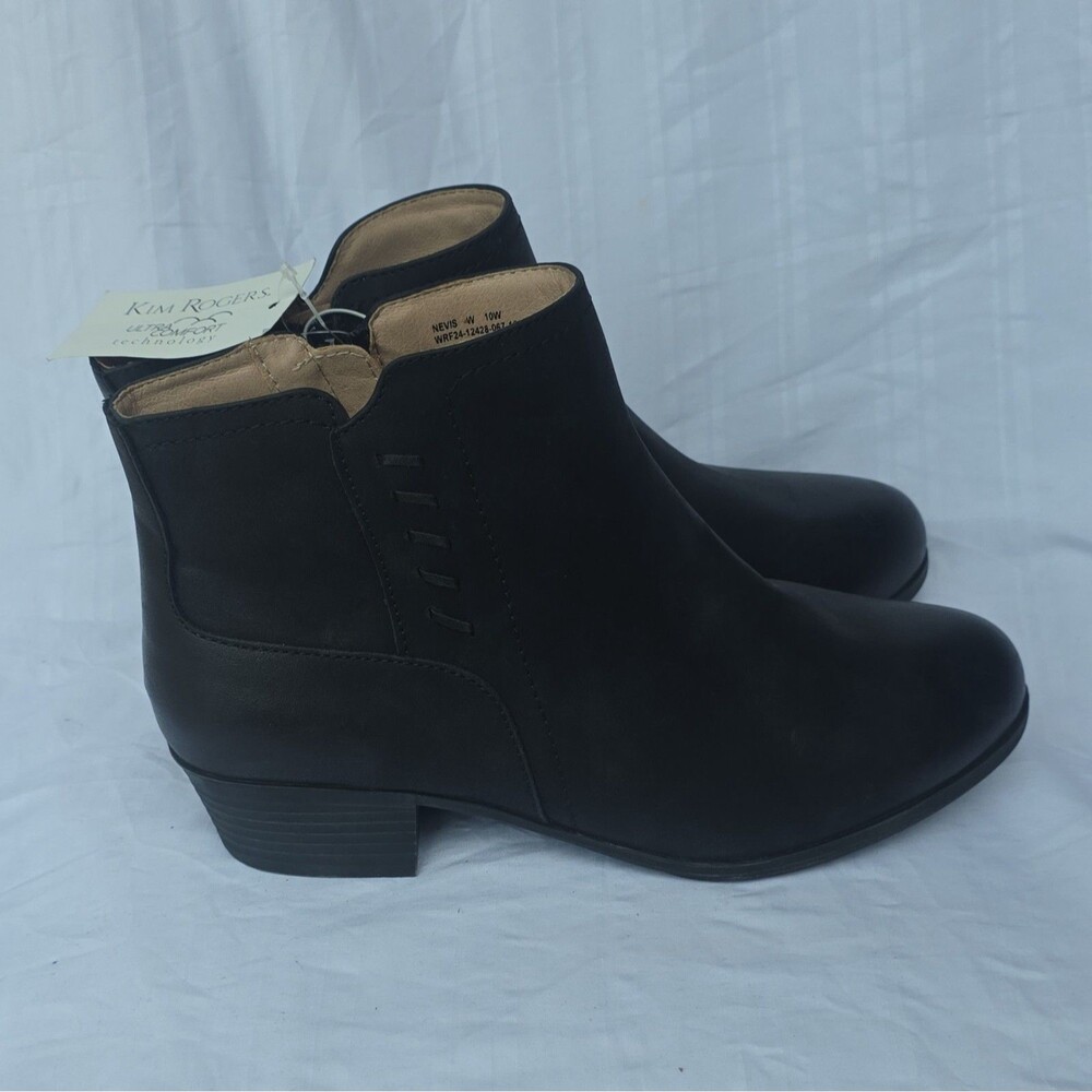Kim Rogers Ultra Comfort Nevis Black Faux Leather Ankle Bootie Round Toe Zip 10